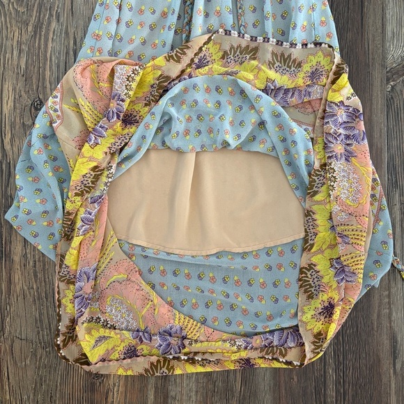 Lani Smocked Strapless Maxi Hawaiian Dress Women’s Lg Blue Yellow Salmon Floral - Picture 10 of 10